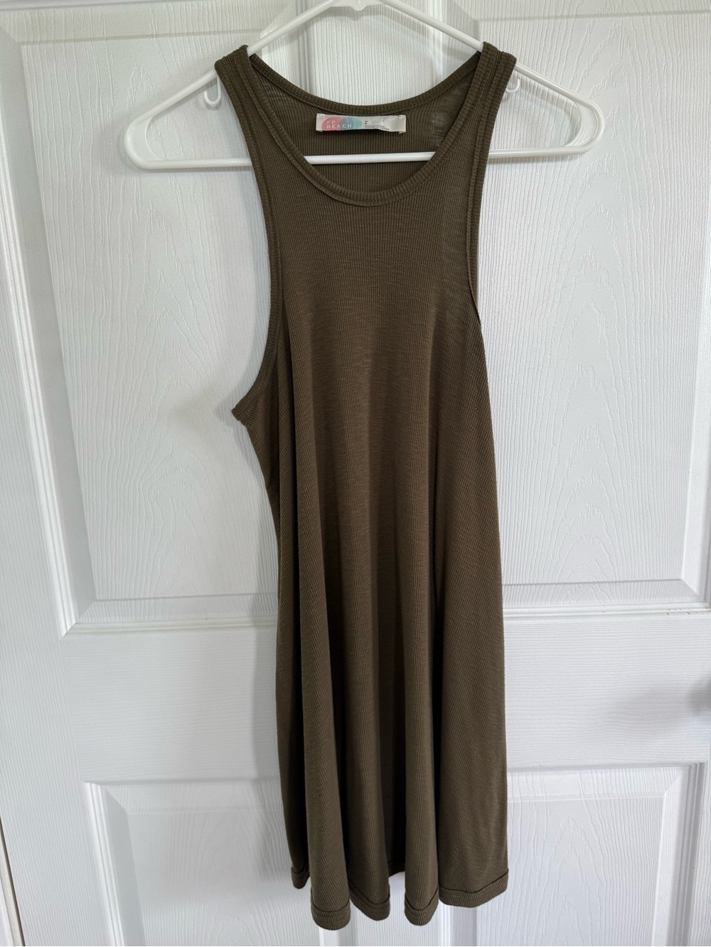 Free People FP Beach Olive Green Ribbed Swing Mini Dress Tunic Fall Boho Small
